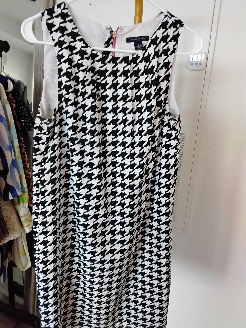 Tommy Hilfiger Black & White Houndstooth Sleeveless Midi Dress